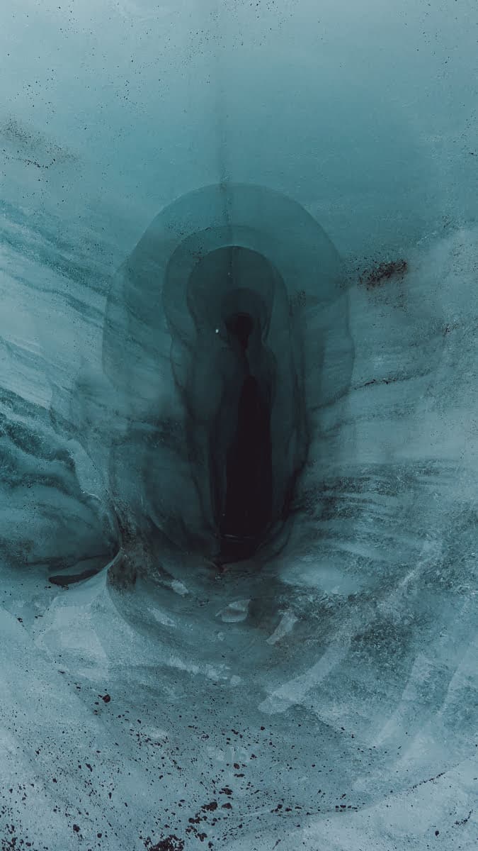 A tight tunnel in Katla Ice Cave