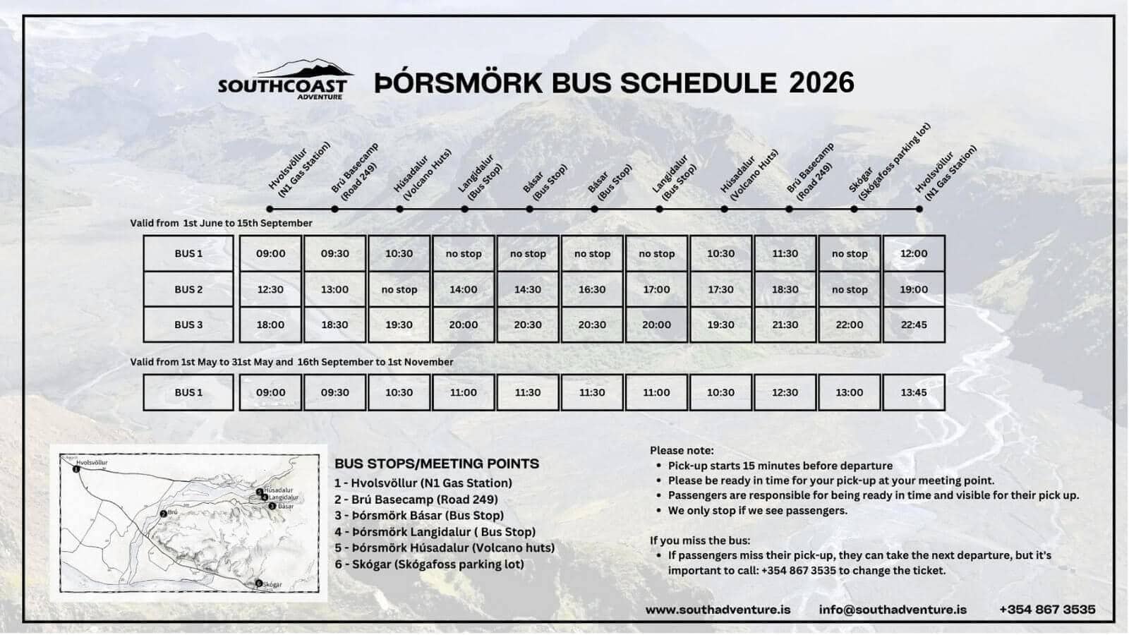 Thorsmork Bus schedule for 2026