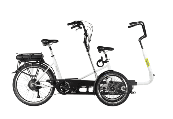 Dreirad-Tandem mit E-Bike-Funktion für Senioren und Familien.