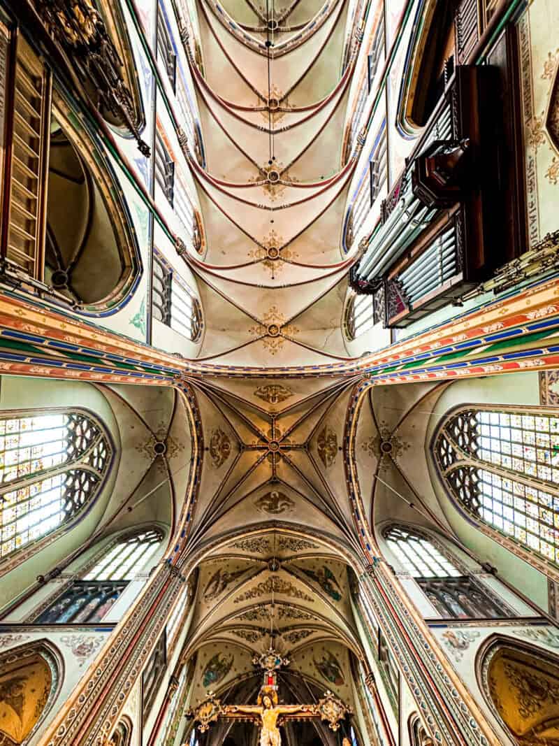 Interior view of a historic church converted into a hostel in Amsterdam by The Flying Pig.