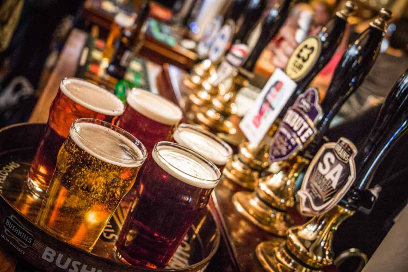 A selection of beers on tap at the Liverpool Street Hostel bar.