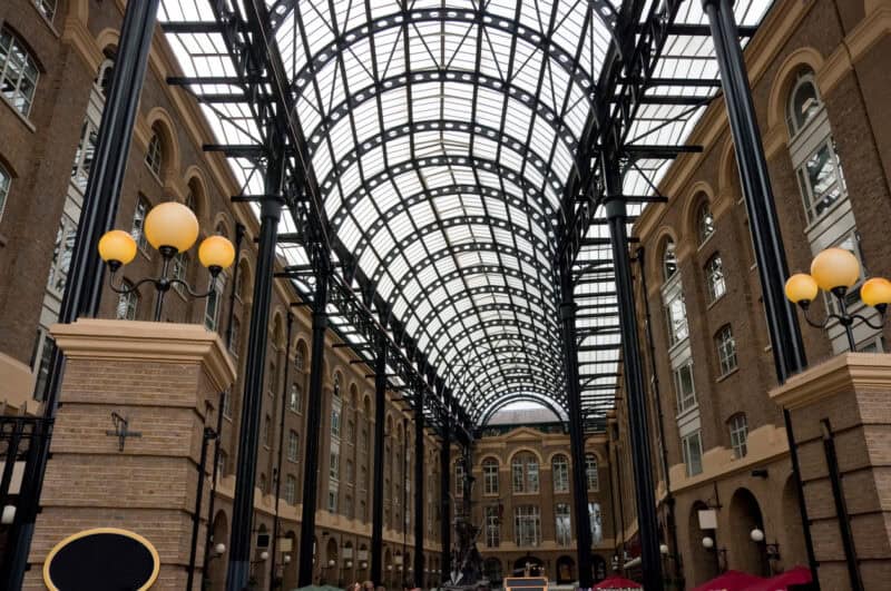 Indoor glass archway at St Christopher's Inn London Bridge - The Inn, Borough area.