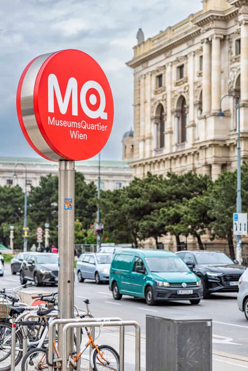Sign for MuseumsQuartier, home to several famous museums in Vienna, Austria