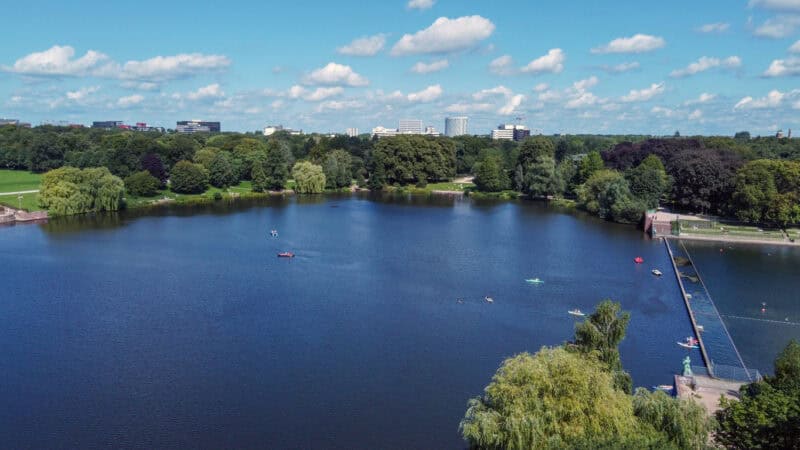 Aerial view on Stadtpark of  Hamburg- people receiving vitamin D
