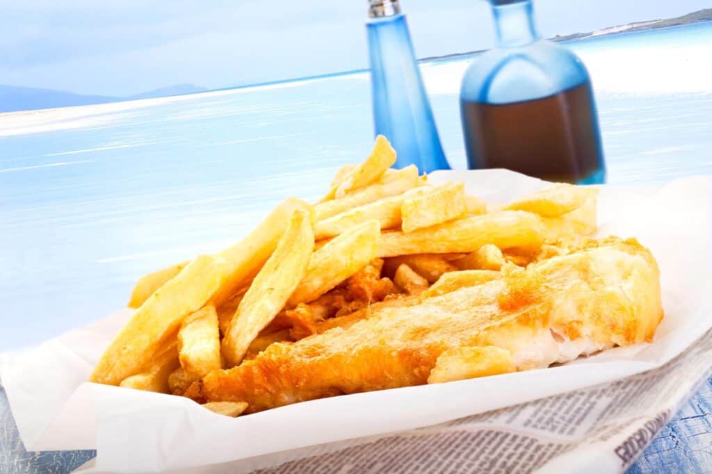 Traditional fish and chips served at St Christopher’s Berlin - Mitte hostel.
