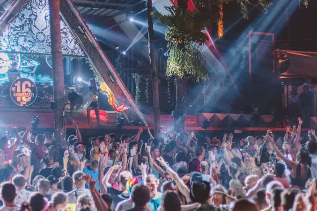 Nightclub scene at St Christopher’s Berlin - Mitte with a lively crowd and vibrant lighting.