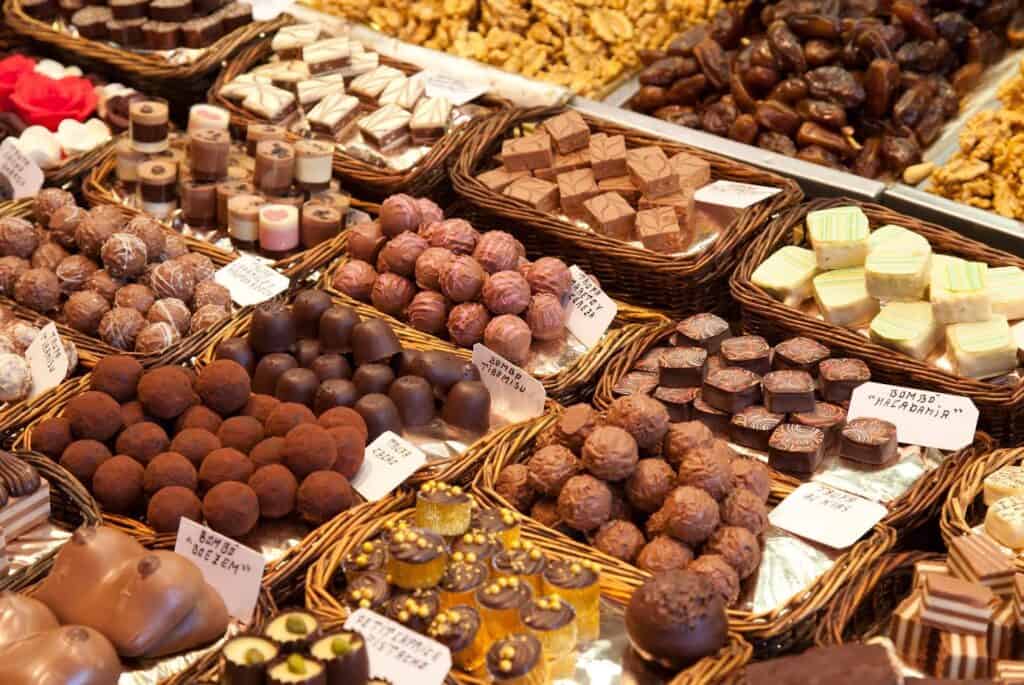Delicious assortment of chocolates and treats at St Christopher’s Berlin hostel in Mitte.