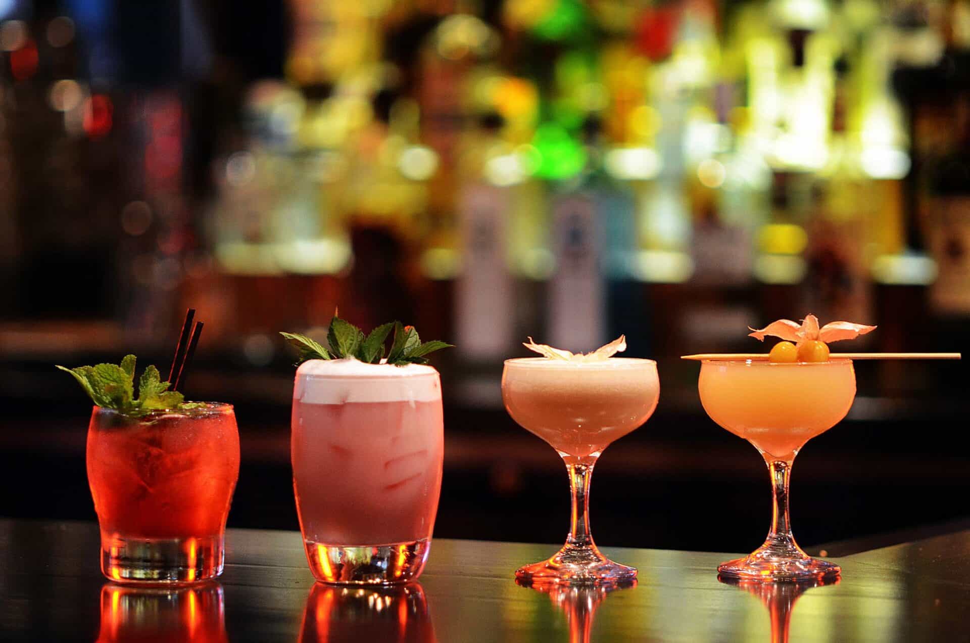 Colourful cocktails served at Mitte Hostel bar in Berlin, vibrant nightlife scene.