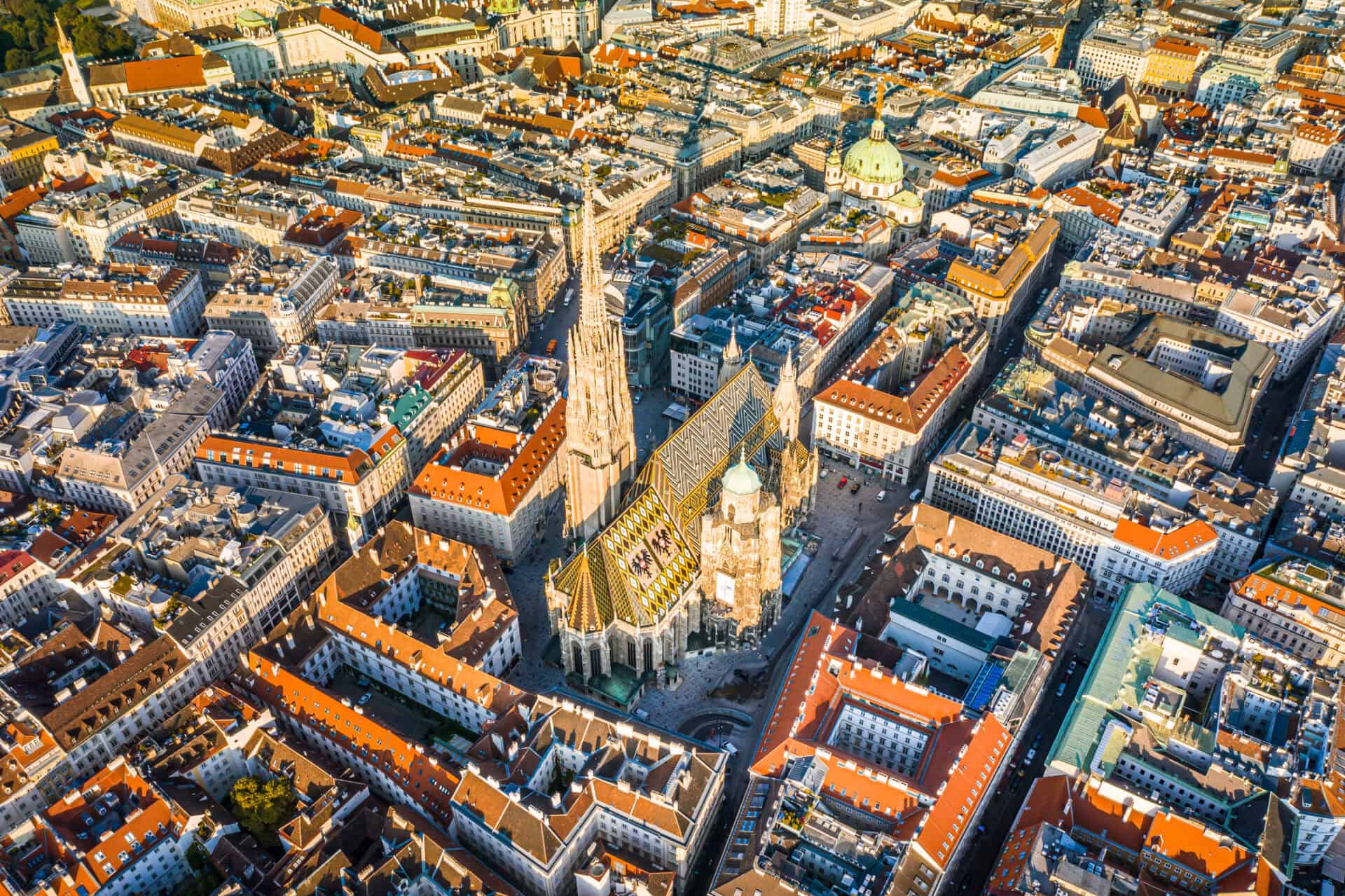 Aerial view of Berlin's historic Mitte district with St. Nicholas' Church and surrounding architectu.
