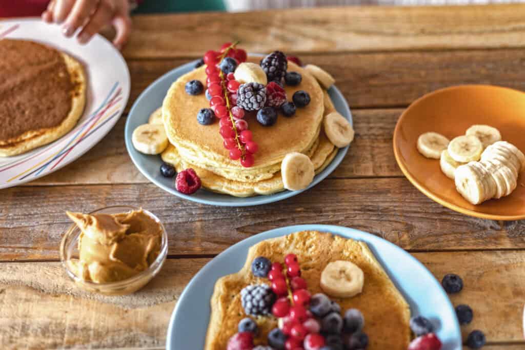 Pancakes with berries and bananas at St Christopher’s Berlin - Mitte hostel.