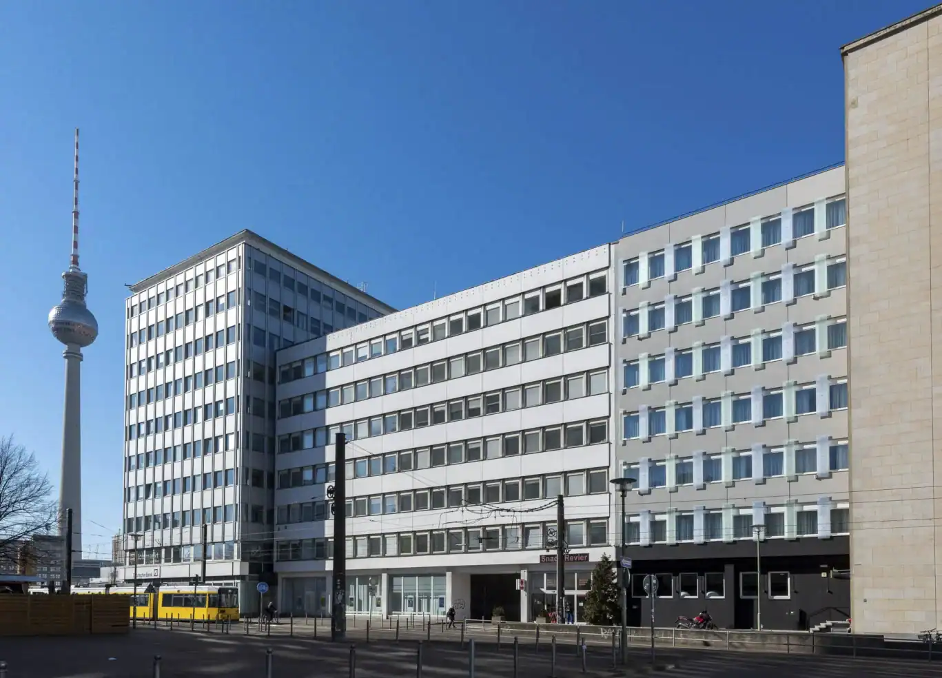 Modern hostel building in Berlin Mitte near St Christopher's Inns with city views and landmarks.