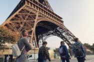 Travelers near Eiffel Tower at St Christopher's Berlin Mitte hostel in Paris.