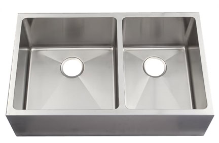 33" Near Zero Radius Flat Front Stainless Steel Double Bowl Apron Kitchen Sink 15 Gauge NZR-3320FF