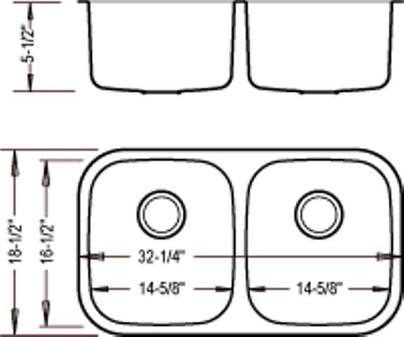 32" ADA Undermount Stainless Steel 50/50 Double Bowl Sink: ADA-3218-DB (5.5" Depth) - Image 2