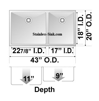 43" 60/40 Double Bowl Large Undermount Stainless Steel Kitchen Sink: BEL-4320-DOM (16 gauge) - Image 4