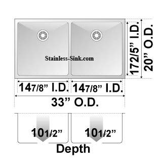 33" 50/50 Equal Double Bowl Undermount Stainless Steel Kitchen Sink: BEL-5050-DOM (16 gauge) - Image 4