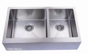 36" Apron Farmhouse 60/40 Double Bowl Stainless Steel Sink with Flat Front: BEL-836-DOM (16 gauge)