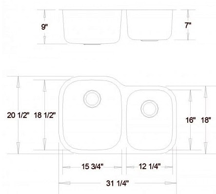 31" Ellis 60/40 Undermount Stainless Steel Double Bowl Kitchen Sink 18 Gauge EL-3121 - Image 2