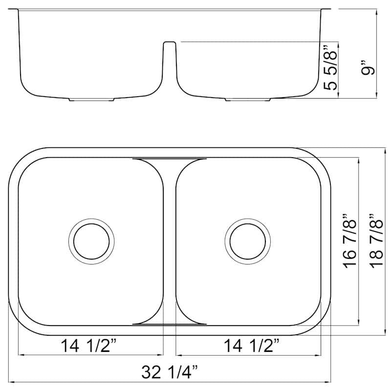 32" Ellis LOW DIVIDE 50/50 Undermount Stainless Steel Double Bowl Sink 18 Gauge with Center Drain EL-LowD - Image 2