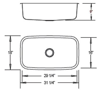 31" Ellis Undermount Stainless Steel Large Single Bowl Sink 9" depth 16 Gauge EL-V006 - Image 3