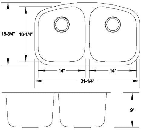 31" Ellis 50/50 Undermount Stainless Steel Double Bowl Kitchen Sink 16 Gauge EL-V550 - Image 2