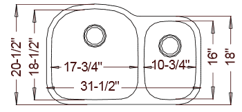 32" Ellis 70/30 Undermount Stainless Steel Double Bowl Kitchen Sink 18 Gauge EL-0421 - Image 2