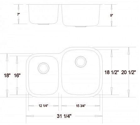 31" Ellis 40/60 Undermount Stainless Steel Double Bowl Kitchen Sink 18 Gauge EL-3121R - Image 2