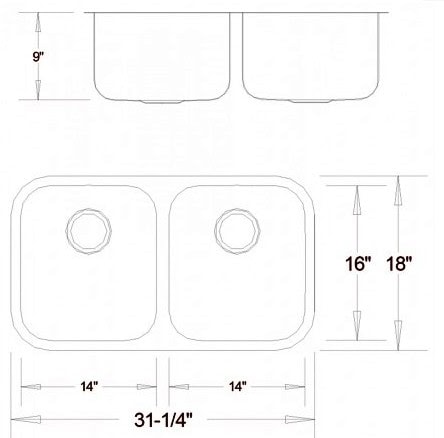 31" Ellis 50/50 Undermount Stainless Steel Double Bowl Kitchen Sink 18 Gauge EL-5050 - Image 2