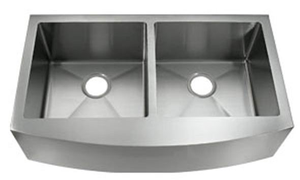 36" Near Zero Radius Curved Front Stainless Steel Double Bowl Apron Kitchen Sink IT-1200 with FREE ACCESSORIES