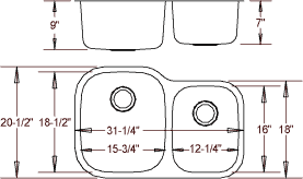 31" Ellis 60/40 Undermount Stainless Steel Double Bowl Kitchen Sink 16 Gauge EL-V002 - Image 2