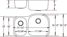 31" Ellis 30/70 Undermount Stainless Steel Double Bowl Kitchen Sink 16 Gauge EL-V004R - Image 2