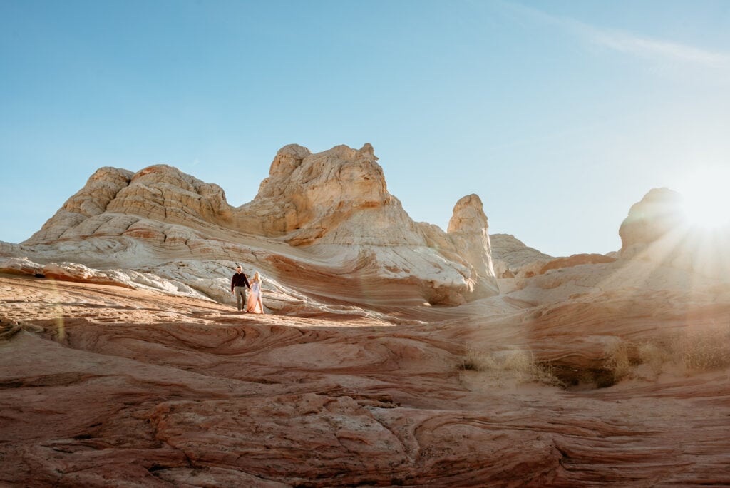 Cassie and Nick walking through the Mars like formations of the Vermillion Cliffs