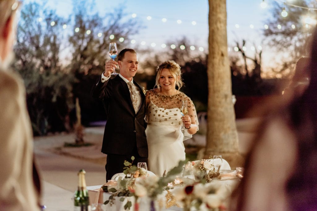 Toasts during their intimate wedding reception