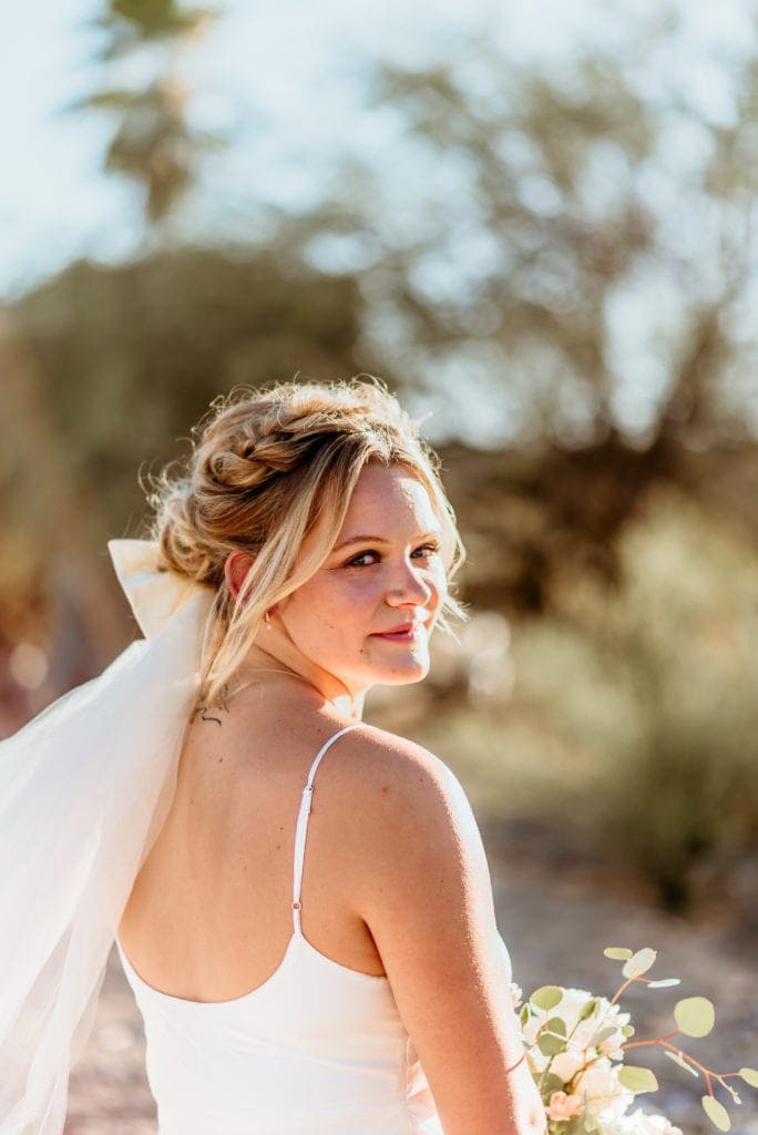 Bride with braids and wedding veil