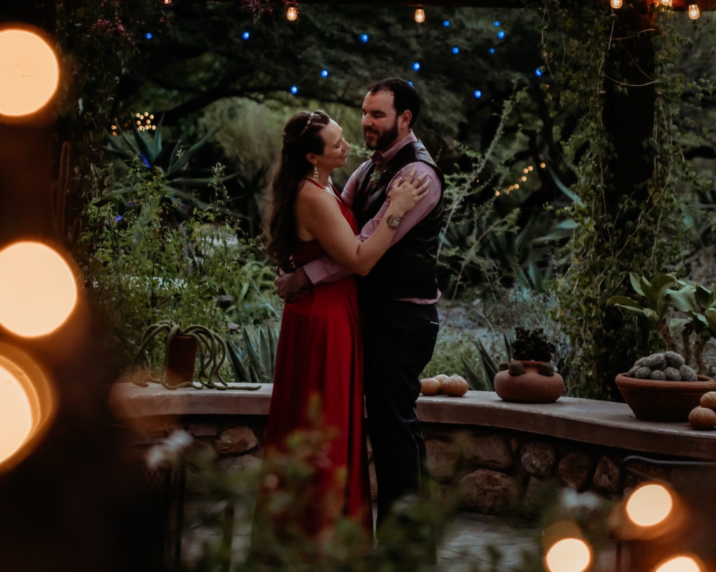First dance under the magical fairy lights at Tucson Botanical Gardens Wedding ceremony