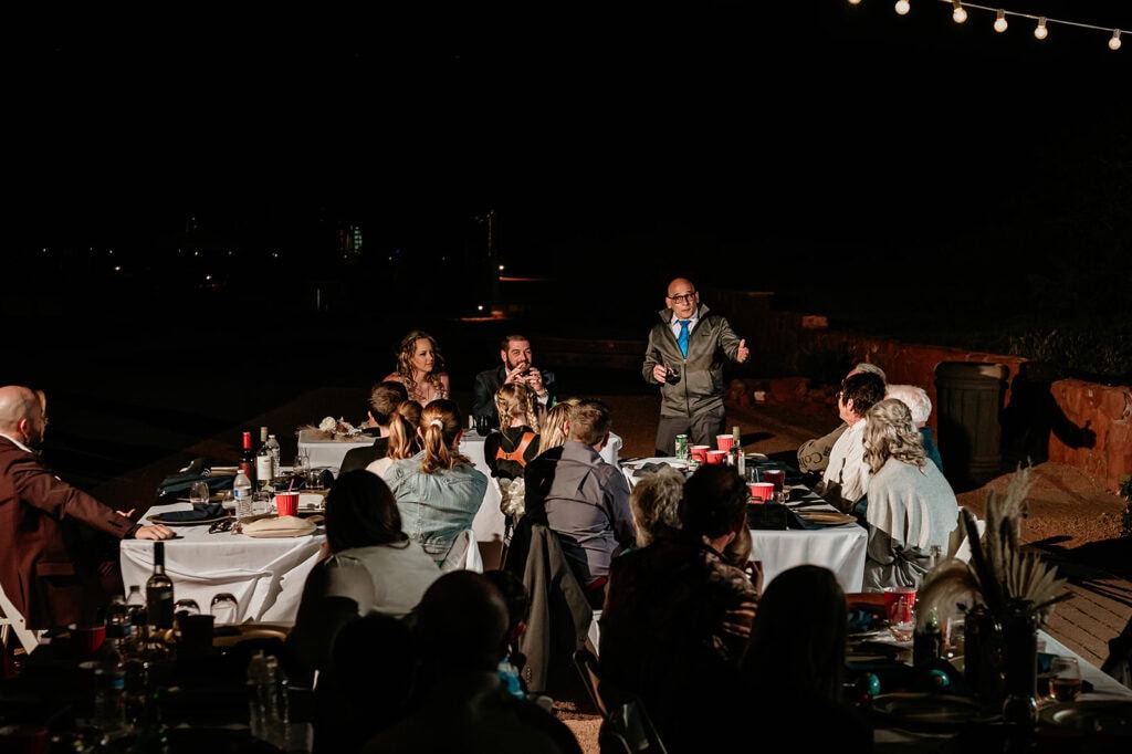 Evening speeches at the Red Agave Resort Wedding Venue in Sedona, Arizona