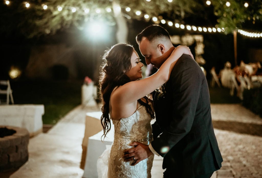 First dance at beautiful backyard wedding