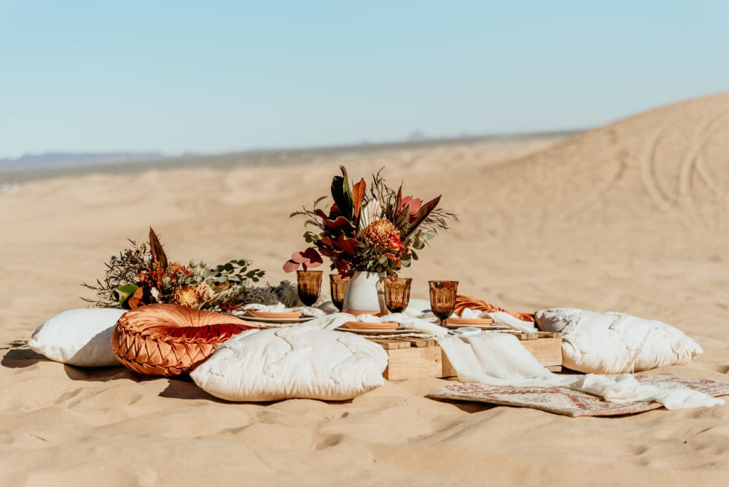 Simple and elegant picnic set up for Sand Dune elopement