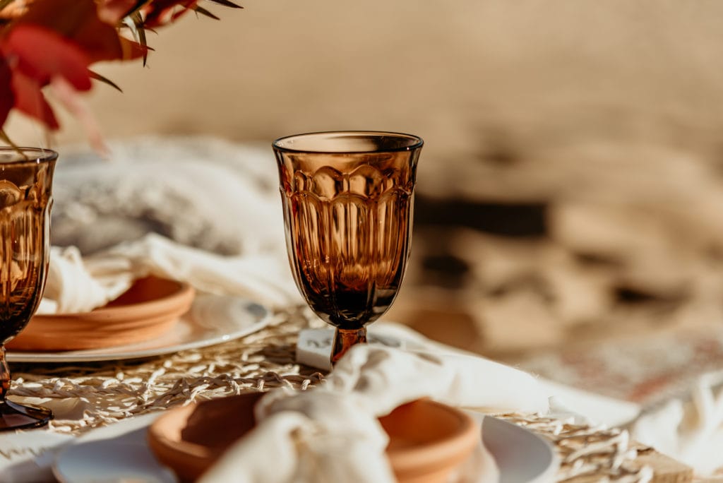 Picnic dinner setting for sand dune elopement