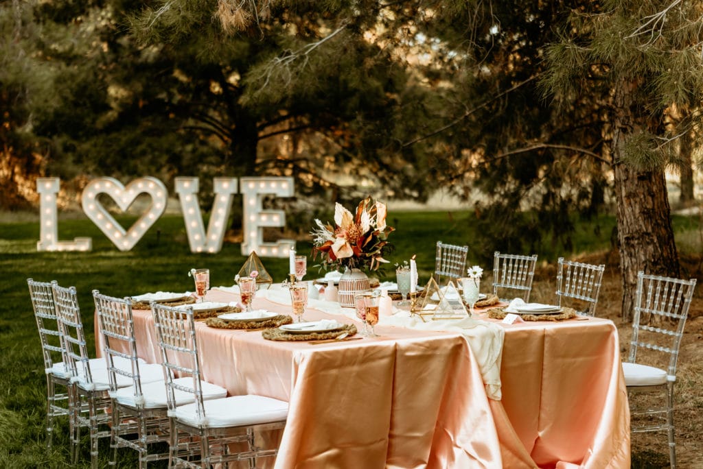 Gorgeous table set up at Schnepf Farm intimate wedding