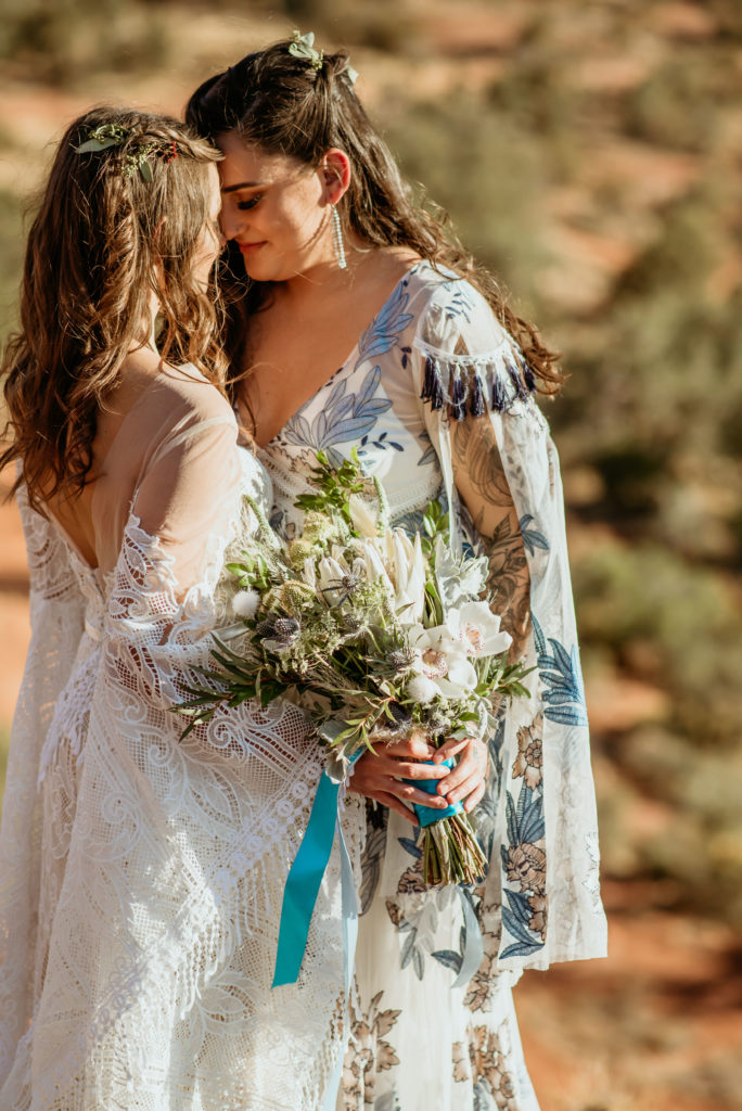 Gorgeous orchid bouquet during Baby Bell Rock elopement
