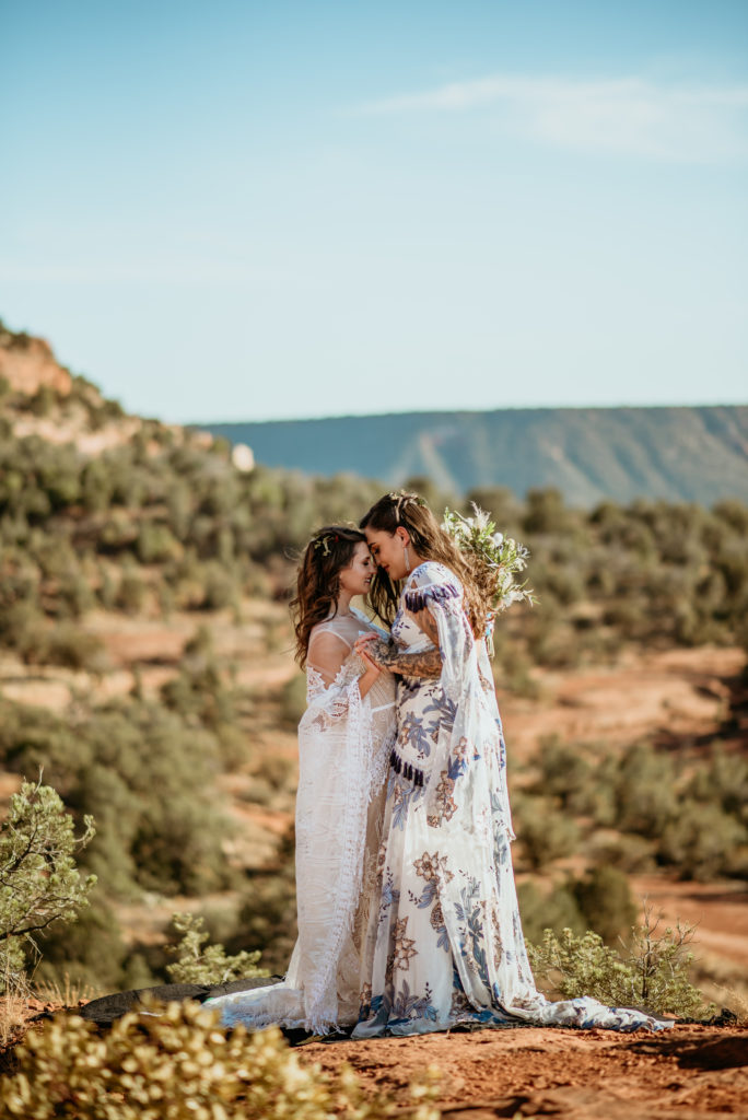 Intimate embrace during Sedona elopement