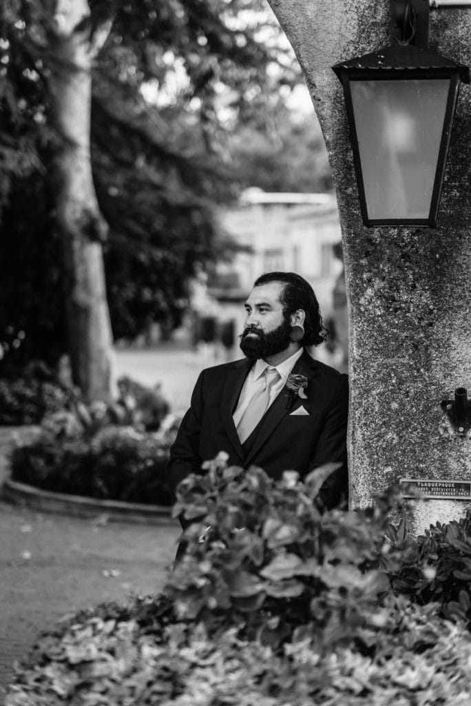 Groom staring out into the distance