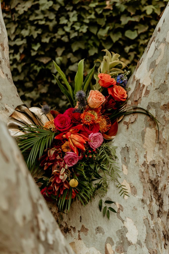 Vibrant bouquet in a tree