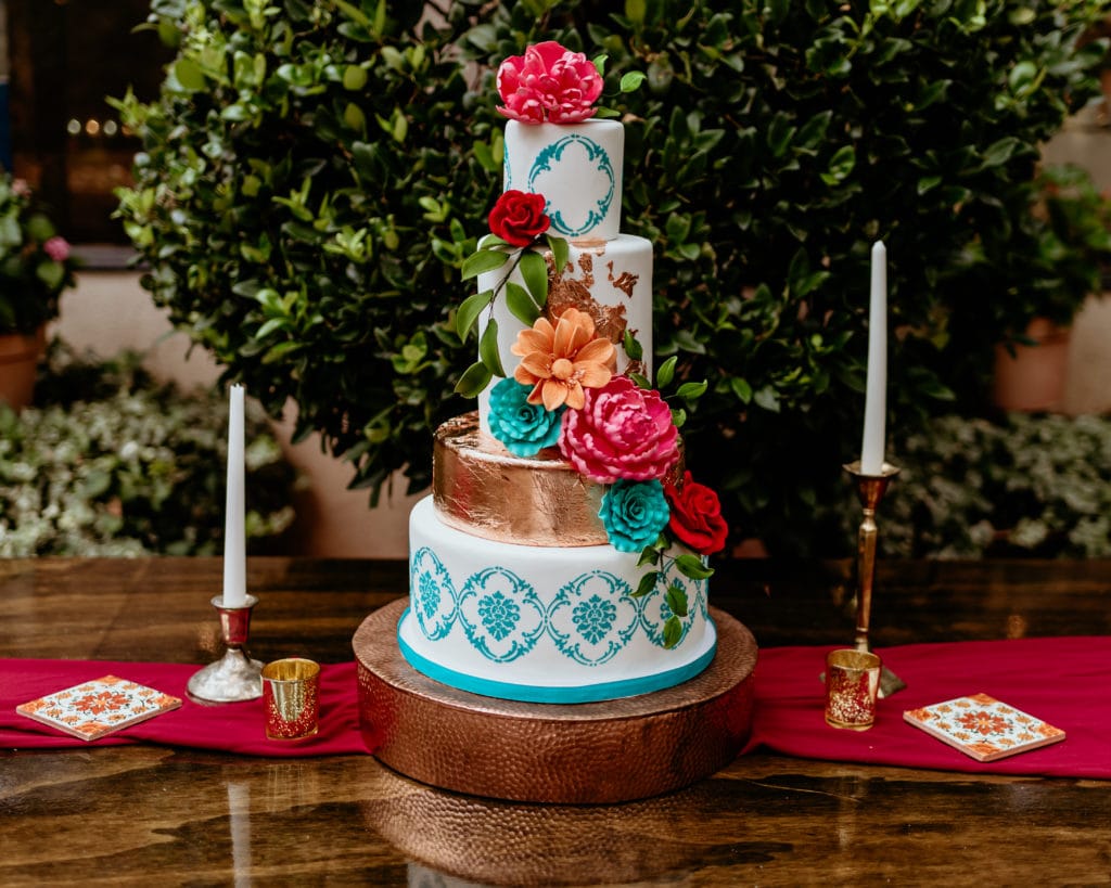 Vibrant 3 tiered wedding cake