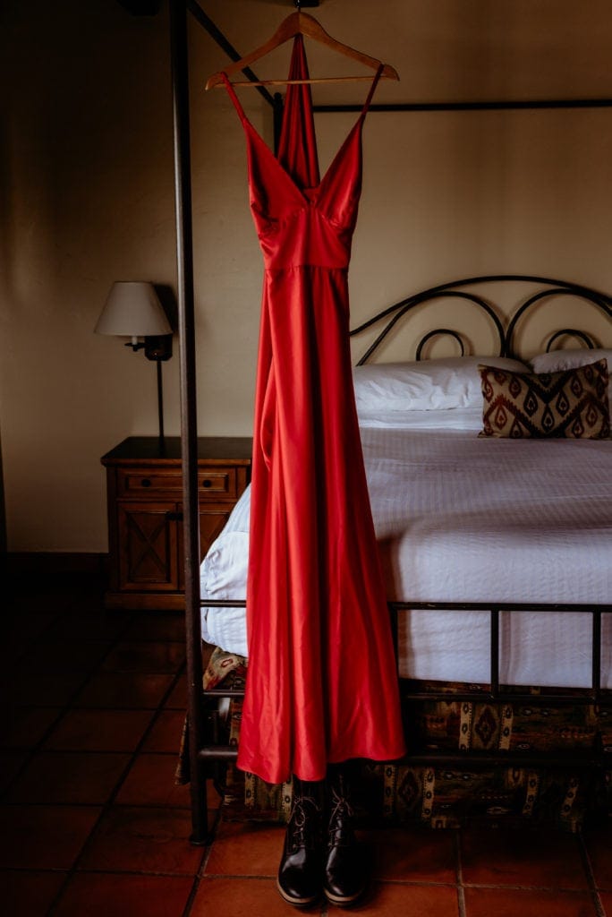 Satin red wedding dress