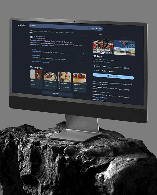 EG Steakhouse website design and development showcasing luxury dining experience and online ordering.