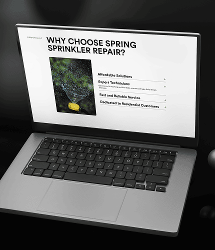 Laptop displaying Spring Sprinkler Repair website design and branding by TeamForce Solutions.