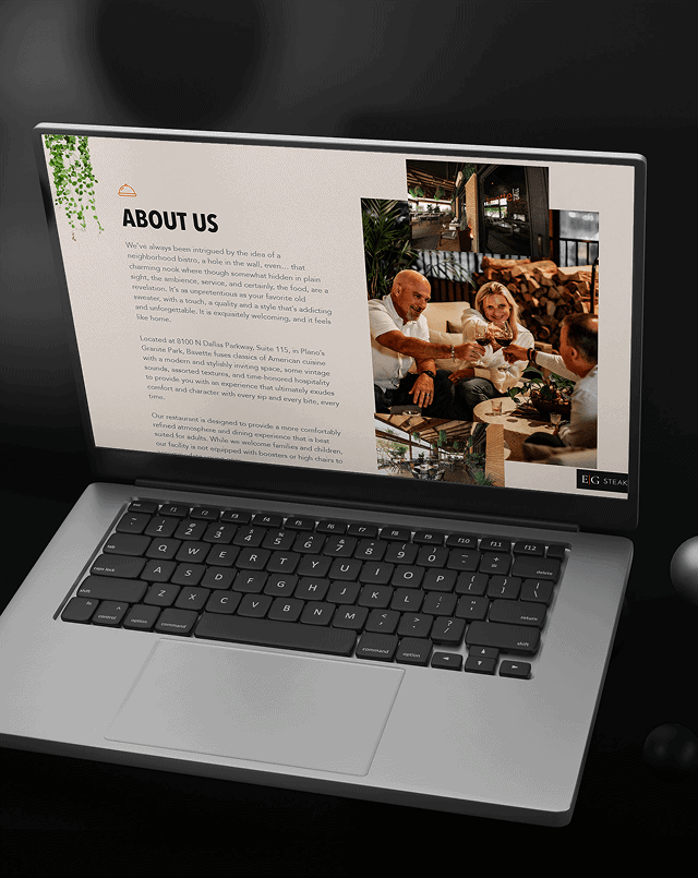 Bavette Grill website design on laptop showcasing upscale dining experience and restaurant ambiance.