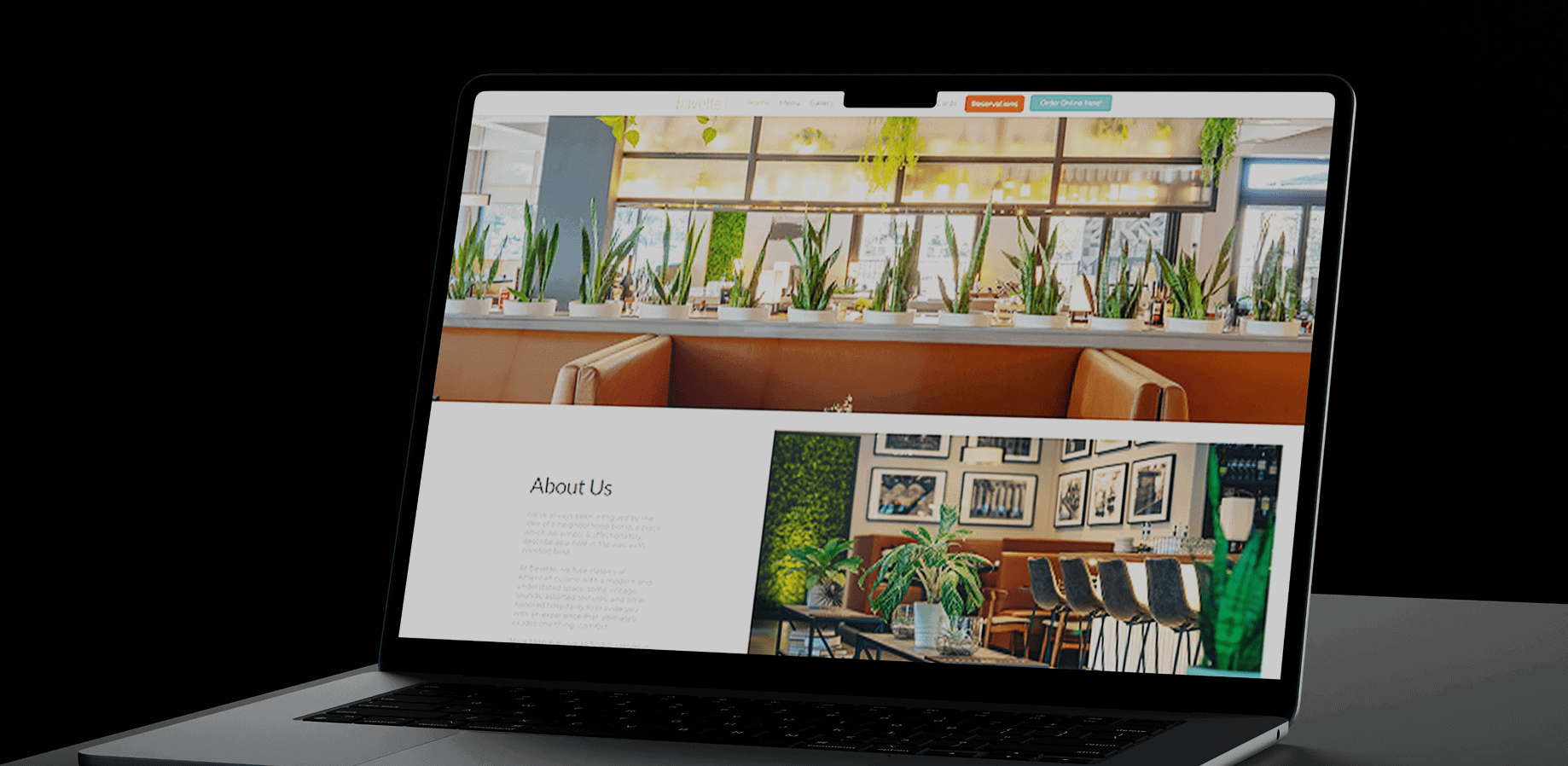 Bavette Grill website design on laptop showcasing upscale restaurant ambiance and user-friendly navigation.